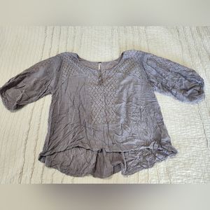 Free People Women's Flowy Boho Top with Lace Detail, Size S, Purple-Grey